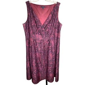 Lands End Dress silk‎ blend Sleeveless Purple Paisley Dress Fit & Flare Size 14